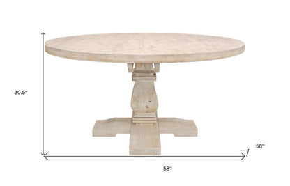 58" Natural Rounded Solid Wood Pedestal Base Dining Table HomeRoots