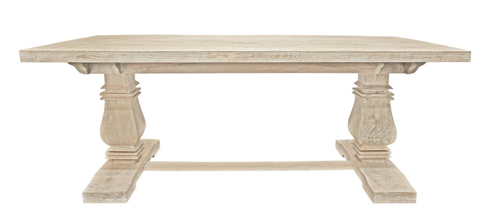 81" Antiqued White Solid Wood Trestle Base Dining Table HomeRoots