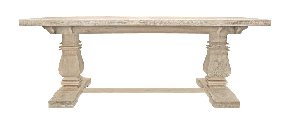 81" Antiqued White Solid Wood Trestle Base Dining Table HomeRoots