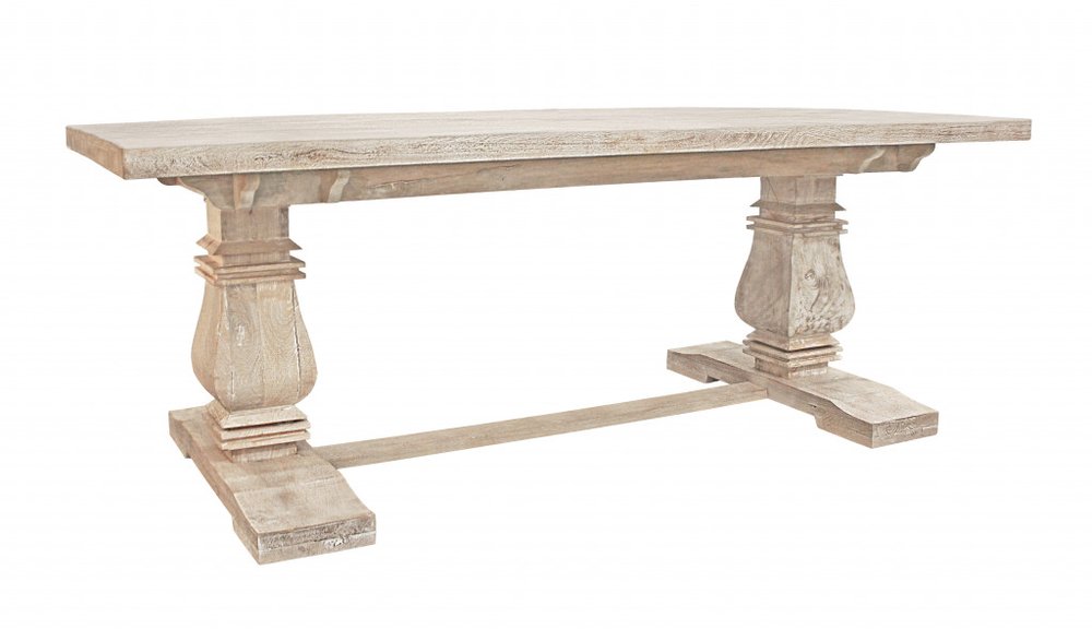 81" Antiqued White Solid Wood Trestle Base Dining Table HomeRoots