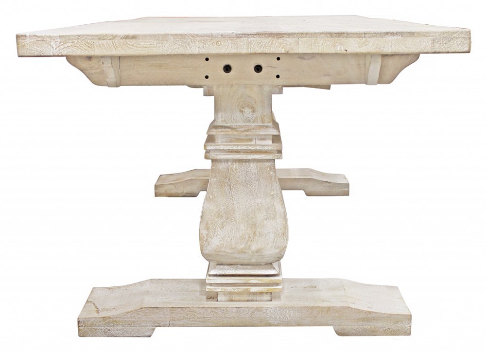 81" Antiqued White Solid Wood Trestle Base Dining Table HomeRoots