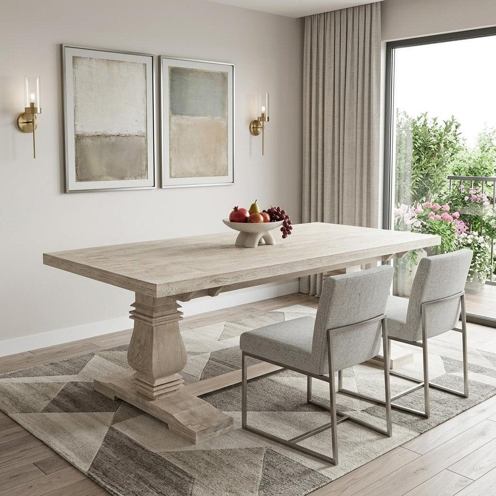 81" Antiqued White Solid Wood Trestle Base Dining Table HomeRoots