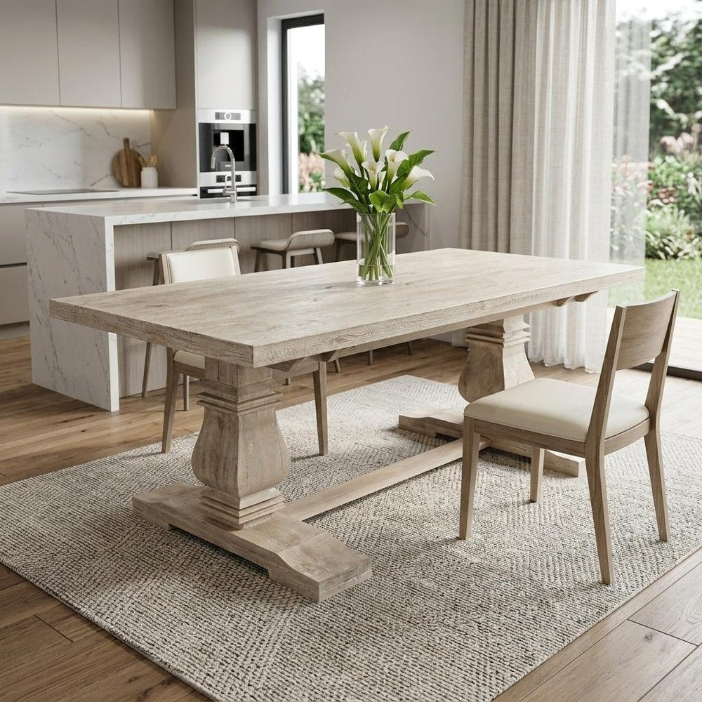81" Antiqued White Solid Wood Trestle Base Dining Table HomeRoots