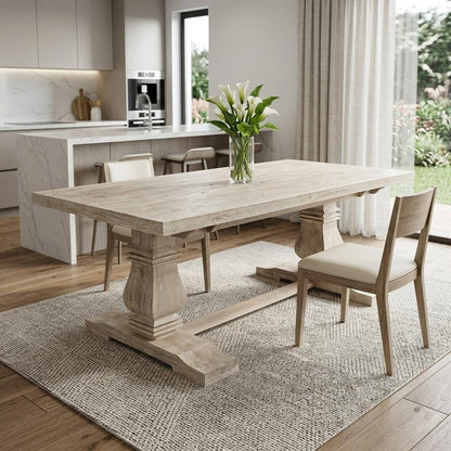 81" Antiqued White Solid Wood Trestle Base Dining Table HomeRoots