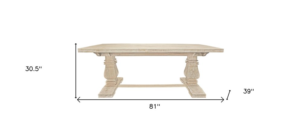 81" Antiqued White Solid Wood Trestle Base Dining Table HomeRoots