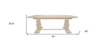 81" Antiqued White Solid Wood Trestle Base Dining Table HomeRoots