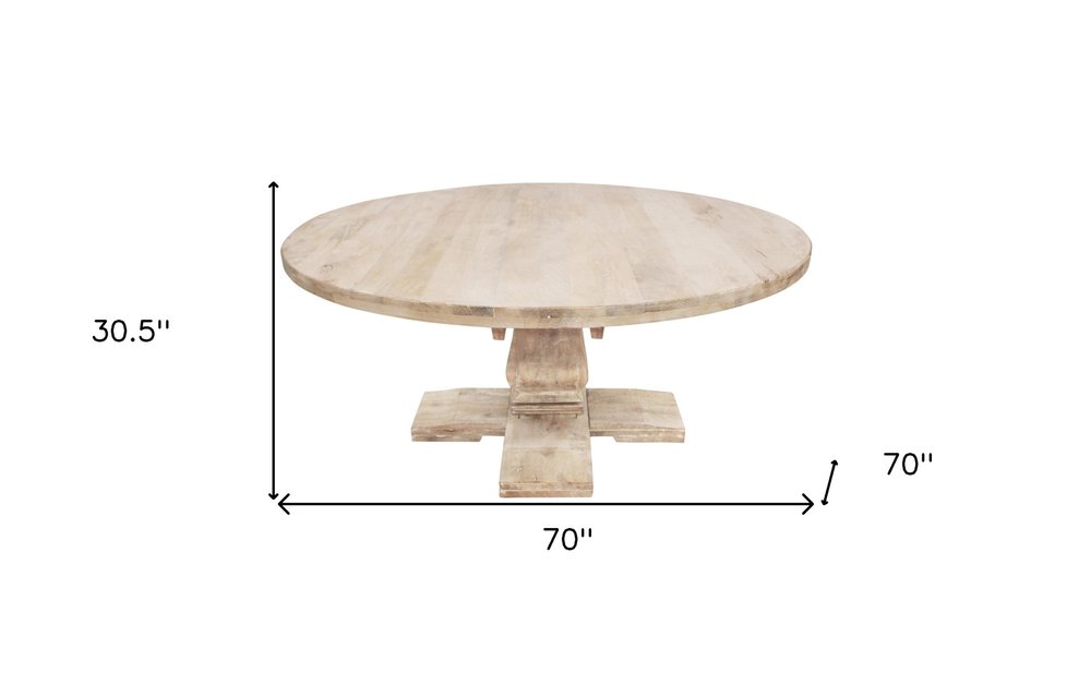70" Brown Rounded Solid Wood Pedestal Base Dining Table HomeRoots