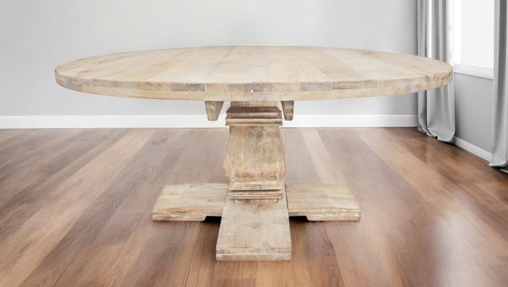 70" Brown Rounded Solid Wood Pedestal Base Dining Table HomeRoots
