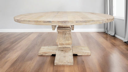 70" Brown Rounded Solid Wood Pedestal Base Dining Table HomeRoots