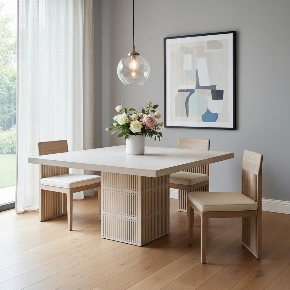 60" Ivory Square Solid Wood Pedestal Base Dining Table HomeRoots