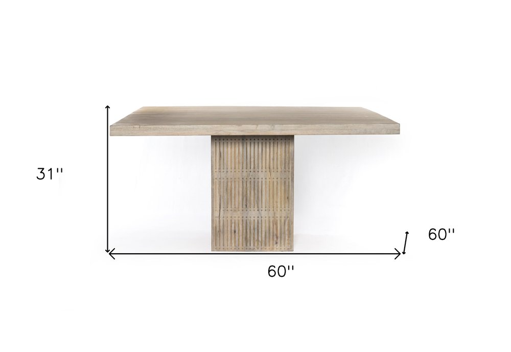 60" Ivory Square Solid Wood Pedestal Base Dining Table HomeRoots