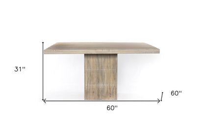 60" Ivory Square Solid Wood Pedestal Base Dining Table HomeRoots