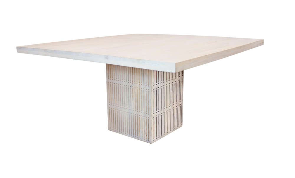 60" Ivory Square Solid Wood Pedestal Base Dining Table HomeRoots