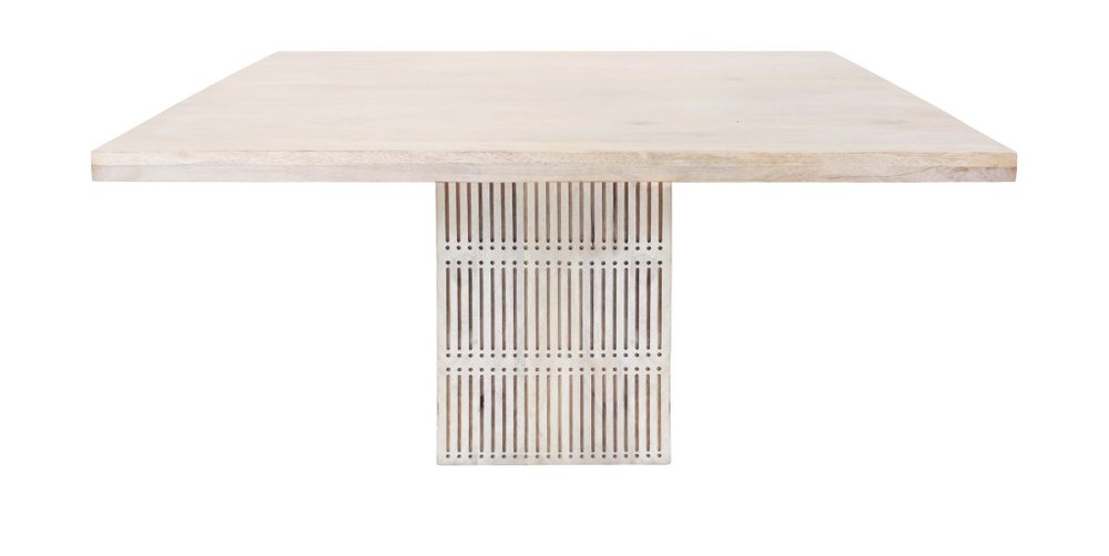 60" Ivory Square Solid Wood Pedestal Base Dining Table HomeRoots