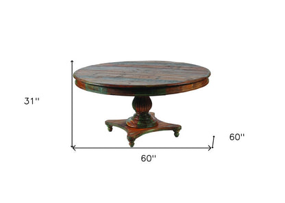 60" Brown Rounded Solid Wood Pedestal Base Dining Table HomeRoots