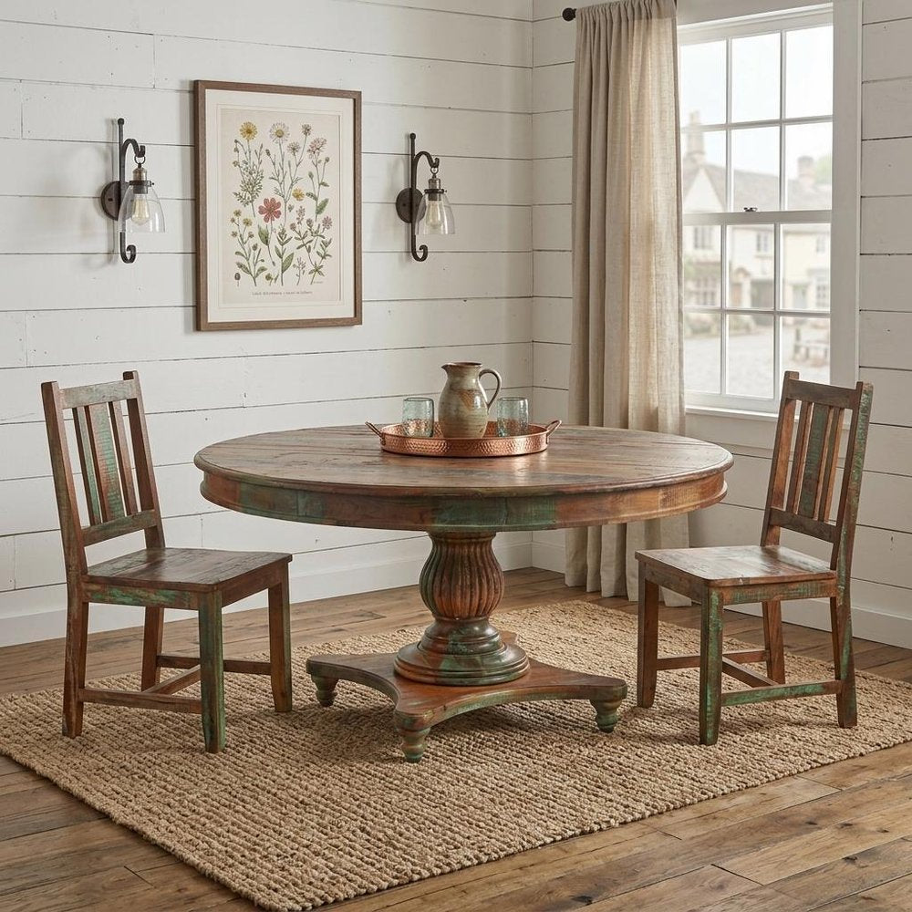 60" Brown Rounded Solid Wood Pedestal Base Dining Table HomeRoots