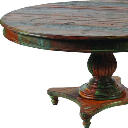 60" Brown Rounded Solid Wood Pedestal Base Dining Table HomeRoots