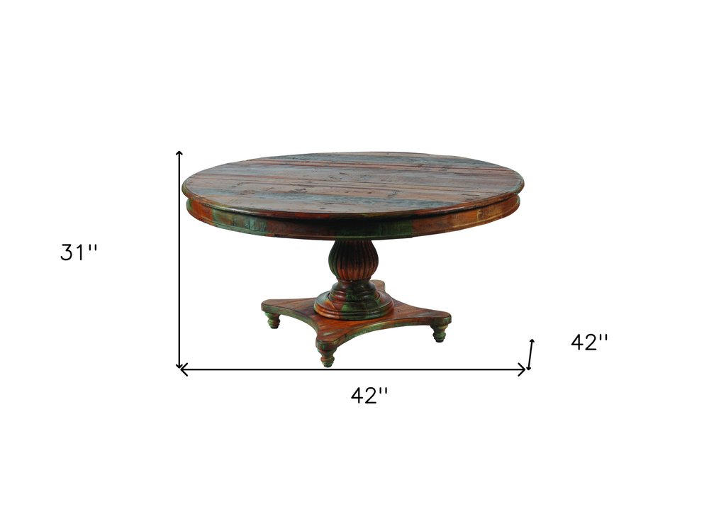 42" Brown Rounded Rustic Reclaimed Solid Wood Dining Table HomeRoots