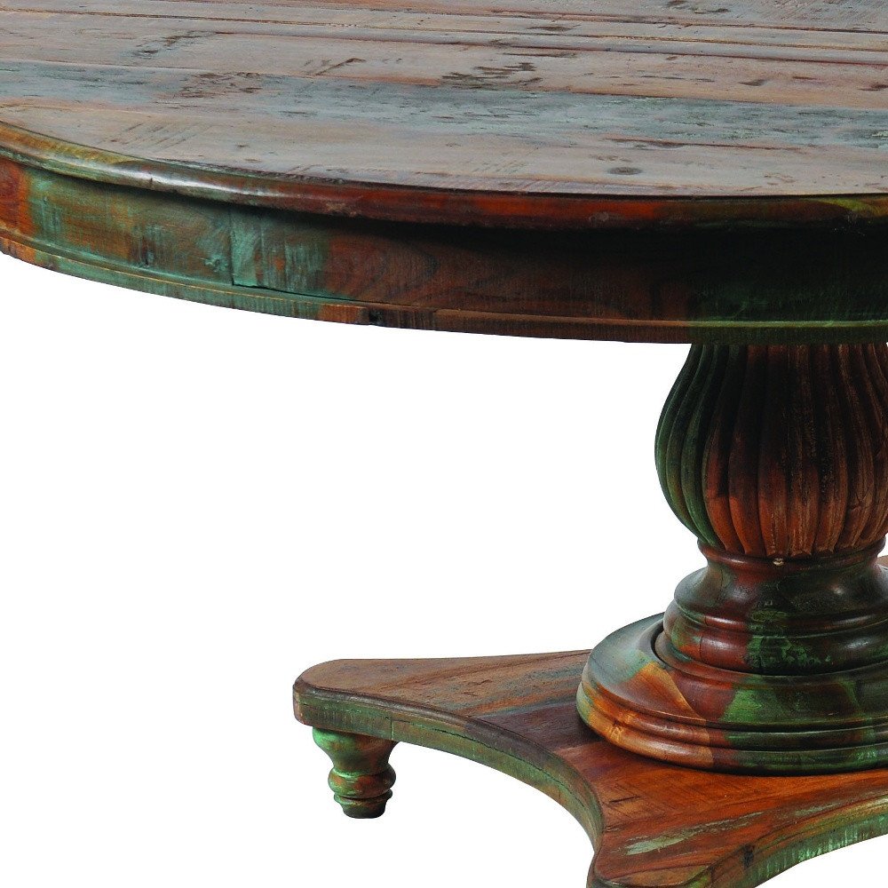 42" Brown Rounded Rustic Reclaimed Solid Wood Dining Table HomeRoots