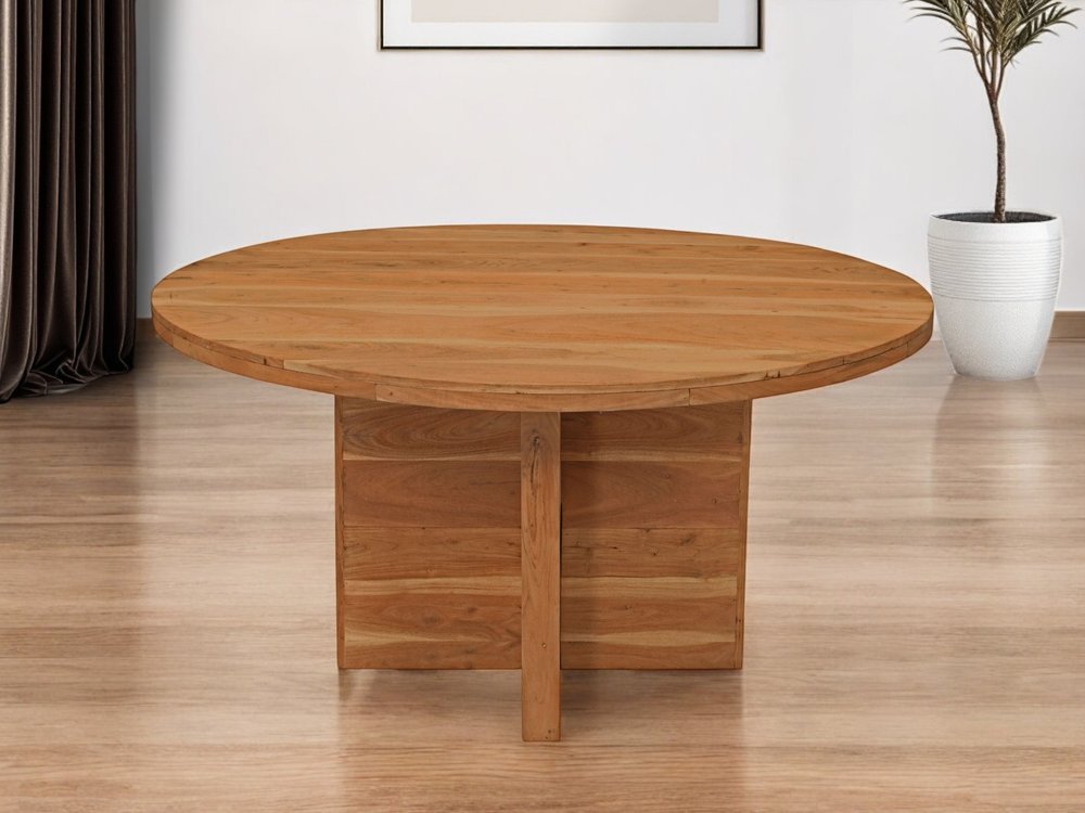 60" Natural Rounded Solid Wood Pedestal Base Dining Table HomeRoots