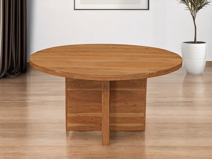 60" Natural Rounded Solid Wood Pedestal Base Dining Table HomeRoots