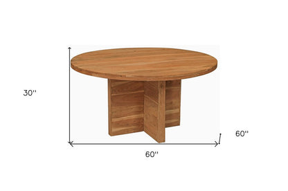 60" Natural Rounded Solid Wood Pedestal Base Dining Table HomeRoots