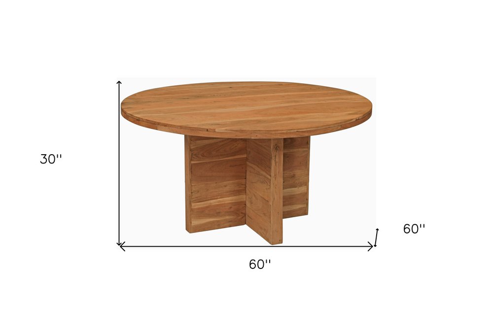 60" Natural Rounded Solid Wood Pedestal Base Dining Table HomeRoots