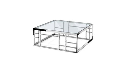 40" Clear and Silver Glass And Stainless Steel Square Frame Coffee Table HomeRoots