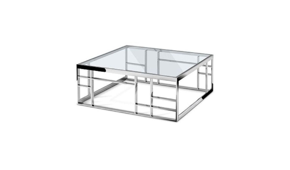 40" Clear and Silver Glass And Stainless Steel Square Frame Coffee Table HomeRoots