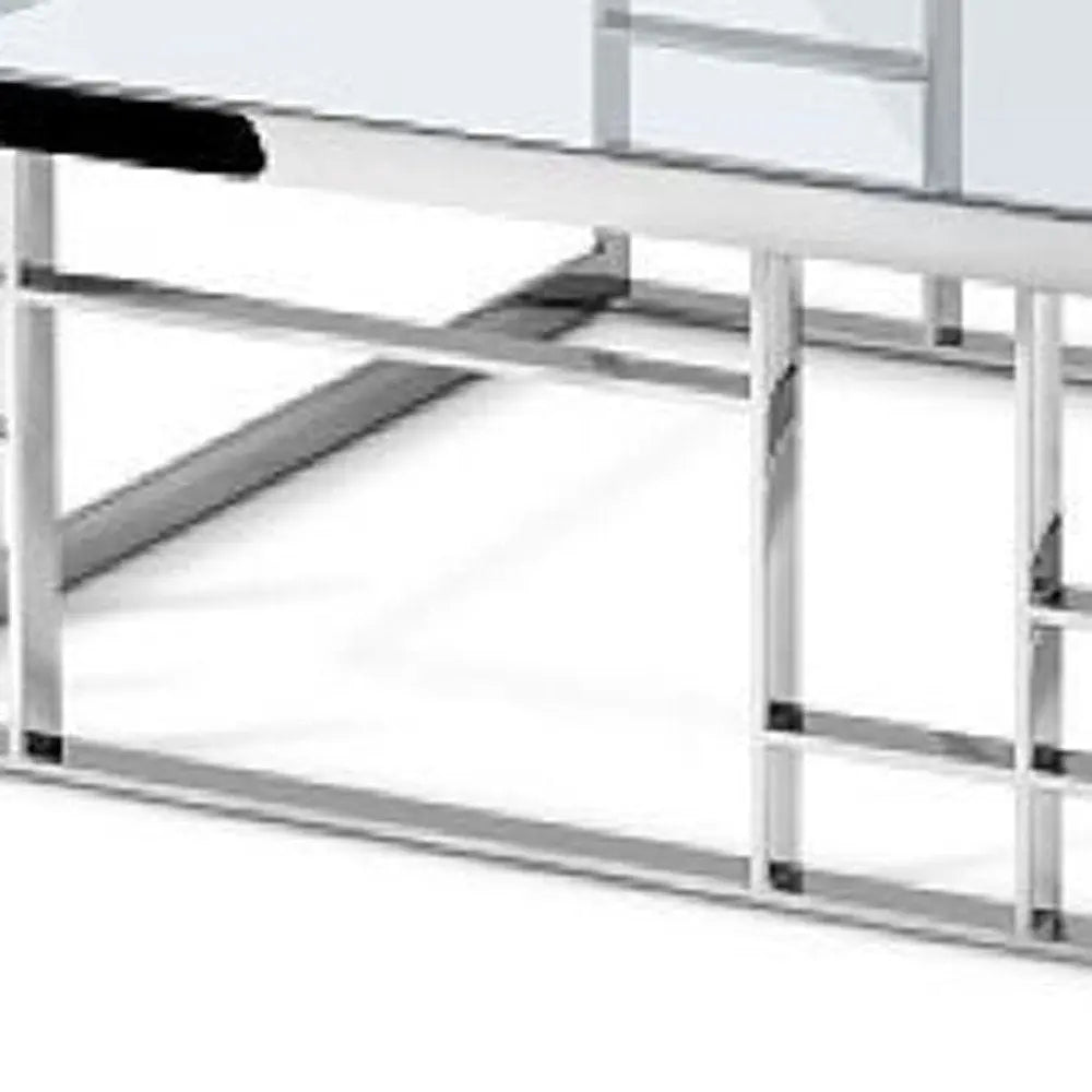 40" Clear and Silver Glass And Stainless Steel Square Frame Coffee Table HomeRoots
