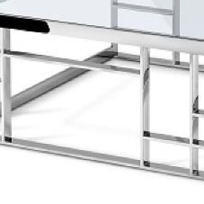 40" Clear and Silver Glass And Stainless Steel Square Frame Coffee Table HomeRoots