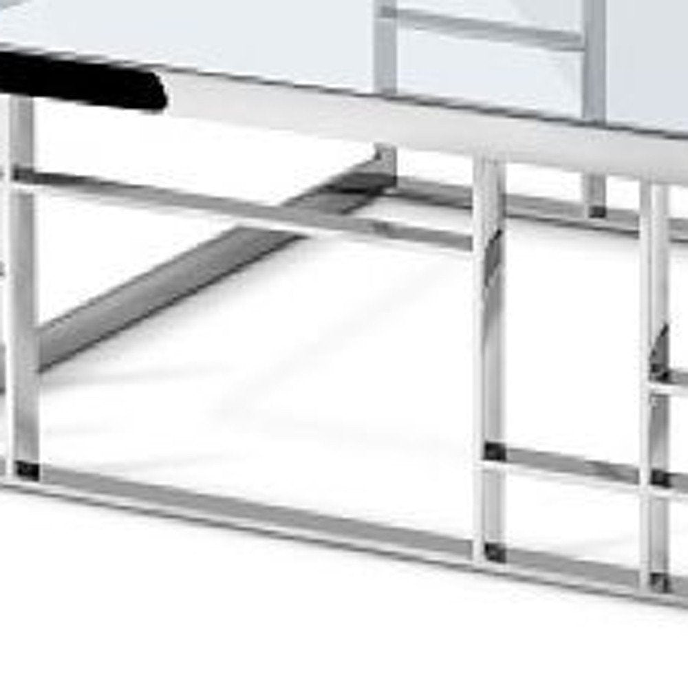 40" Clear and Silver Glass And Stainless Steel Square Frame Coffee Table HomeRoots