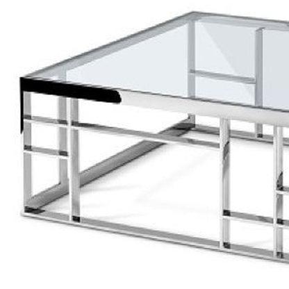 40" Clear and Silver Glass And Stainless Steel Square Frame Coffee Table HomeRoots
