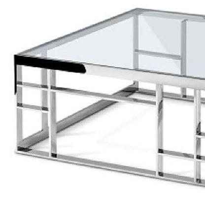40" Clear and Silver Glass And Stainless Steel Square Frame Coffee Table HomeRoots