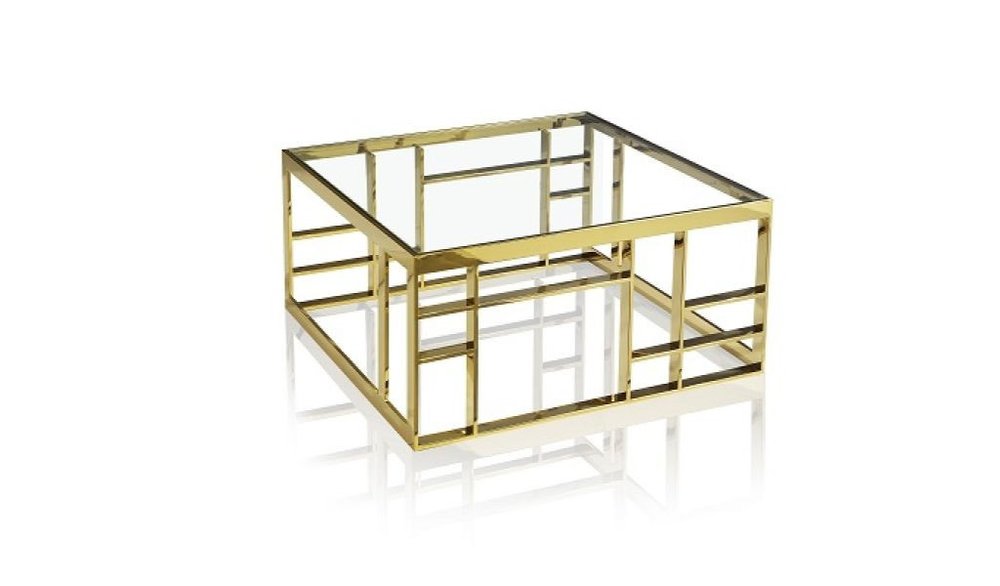 40" Clear and Gold Glass And Stainless Steel Square Frame Coffee Table HomeRoots