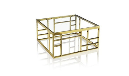 40" Clear and Gold Glass And Stainless Steel Square Frame Coffee Table HomeRoots
