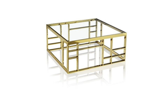 40" Clear and Gold Glass And Stainless Steel Square Frame Coffee Table HomeRoots
