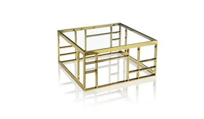 40" Clear and Gold Glass And Stainless Steel Square Frame Coffee Table HomeRoots