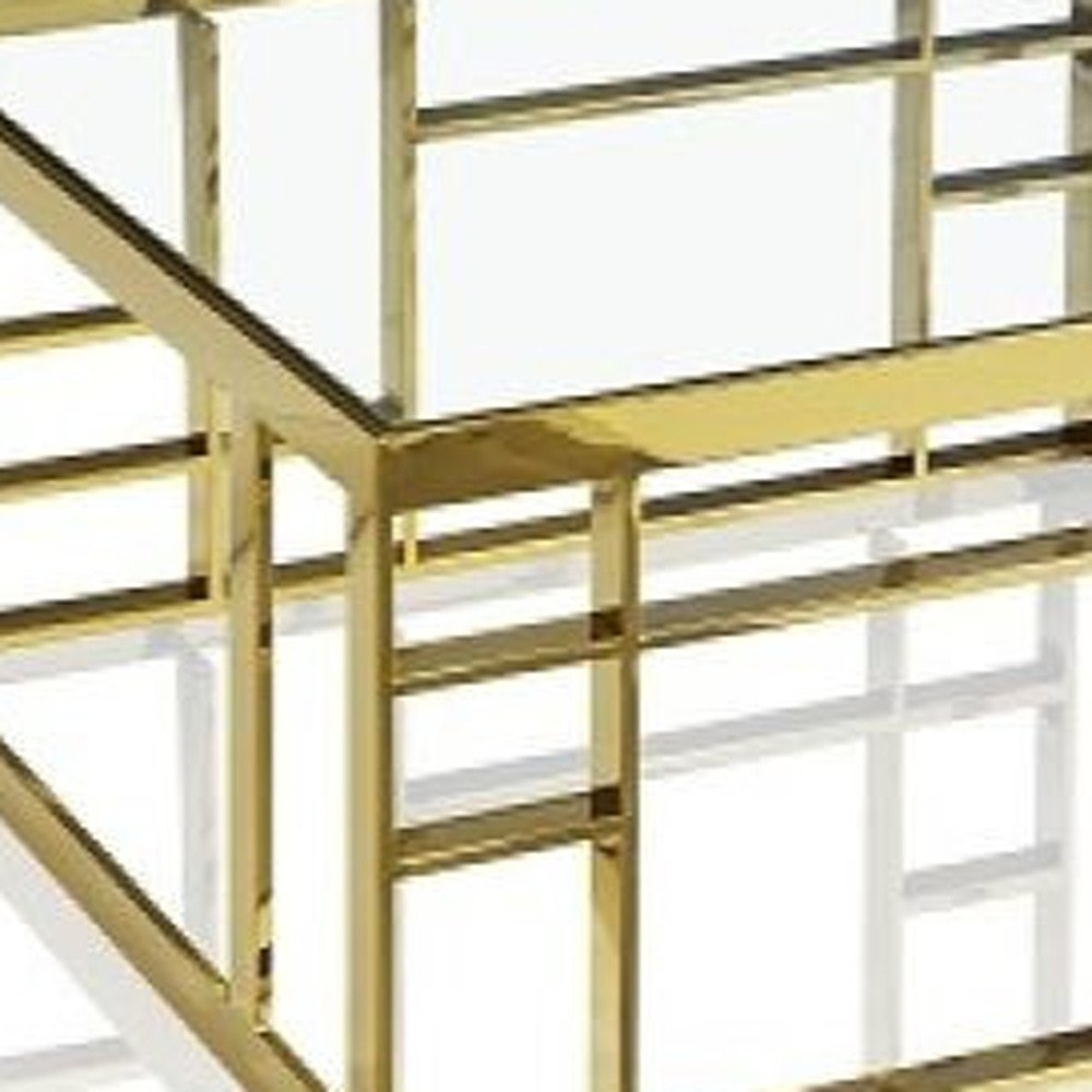 40" Clear and Gold Glass And Stainless Steel Square Frame Coffee Table HomeRoots