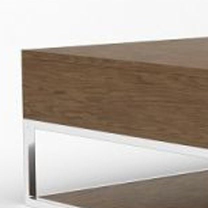 47" Brown and Silver Wood And Stainless Steel Floor Shelf Coffee Table With Two Drawers And Shelf HomeRoots