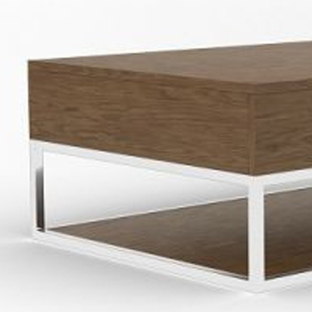47" Brown and Silver Wood And Stainless Steel Floor Shelf Coffee Table With Two Drawers And Shelf HomeRoots