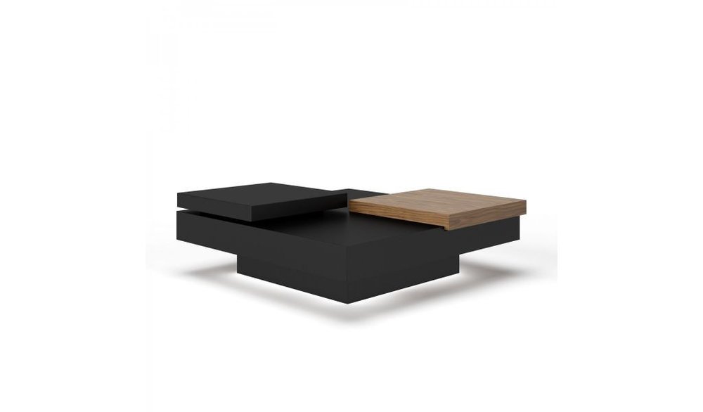 39" Brown and Black Wood Square Block Coffee Table With Drawer HomeRoots