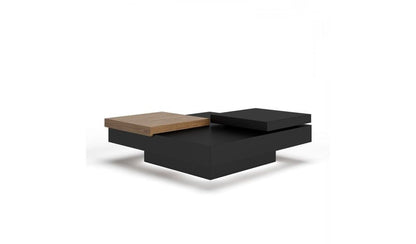 39" Brown and Black Wood Square Block Coffee Table With Drawer HomeRoots
