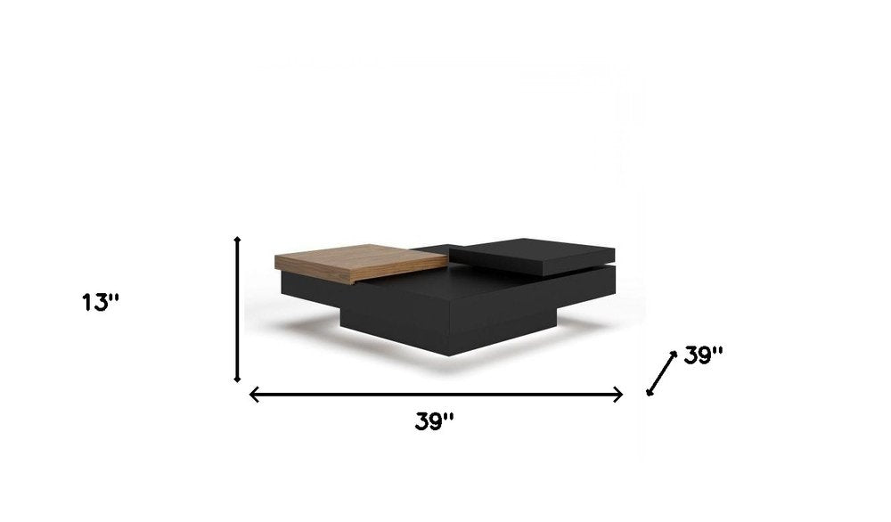39" Brown and Black Wood Square Block Coffee Table With Drawer HomeRoots