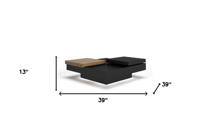 39" Brown and Black Wood Square Block Coffee Table With Drawer HomeRoots