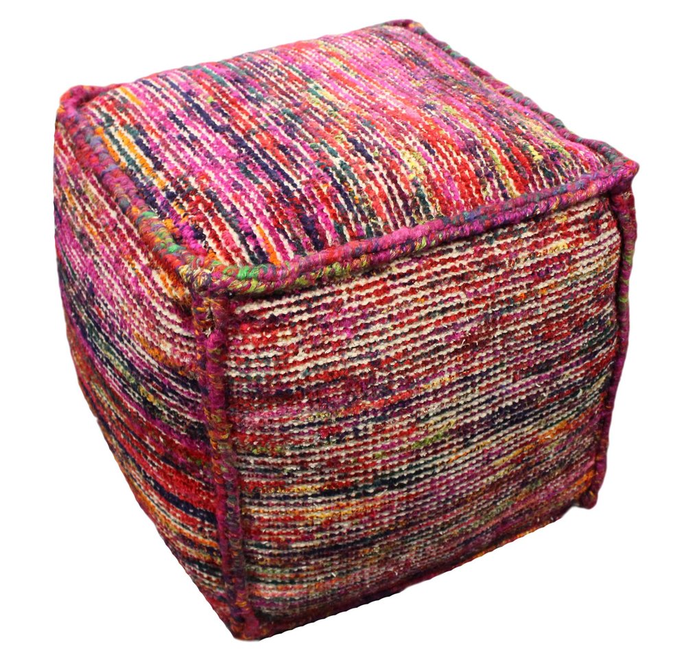 18" Pink Wool Cube Pouf Ottoman HomeRoots