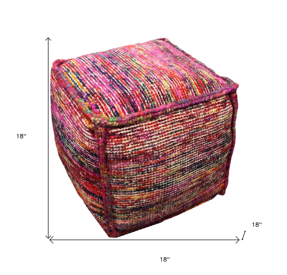 18" Pink Wool Cube Pouf Ottoman HomeRoots