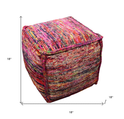 18" Pink Wool Cube Pouf Ottoman HomeRoots