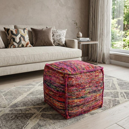 18" Pink Wool Cube Pouf Ottoman HomeRoots