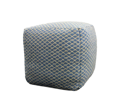 18" Blue and Beige Wool Cube Trellis Pouf Ottoman HomeRoots